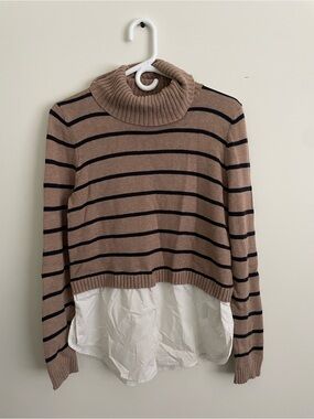 238 89th & Madison Taupe and Black Striped Turtleneck Sweater